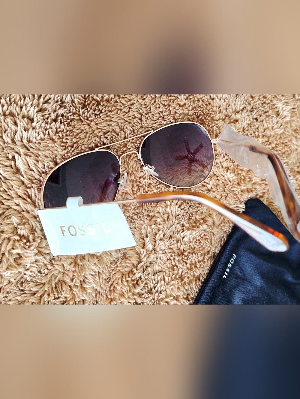 NEW! Fossil FM168 Women's Satin Rose Gold Aviator Sunglasses
